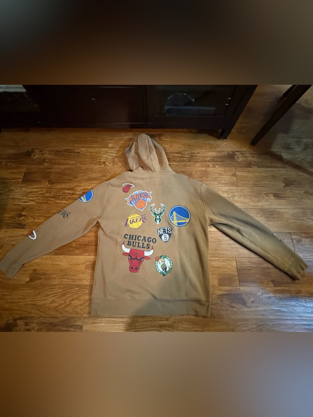 Hollister Tan Crewneck Hoodie with NBA Team Patches